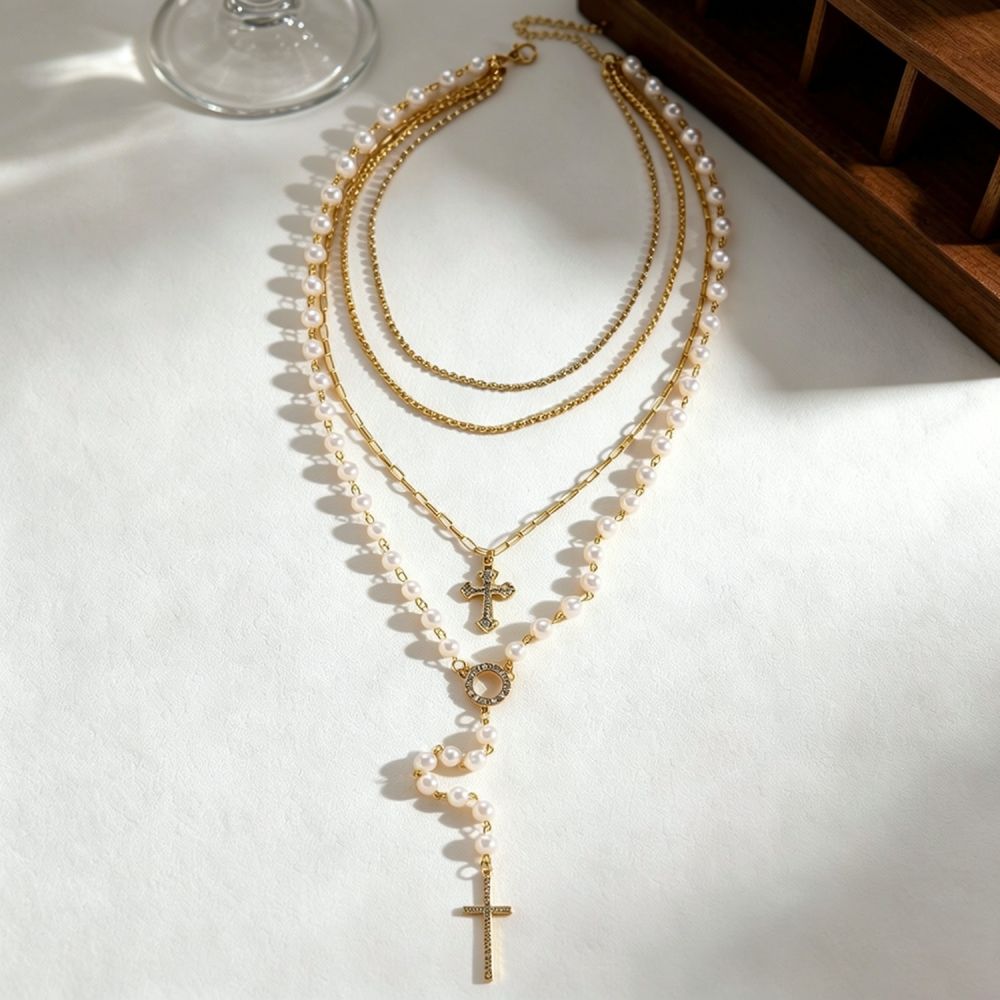 Elegant Layered Cross Pendant  - Layered Pendant Necklace Aesthetic 评论和价格